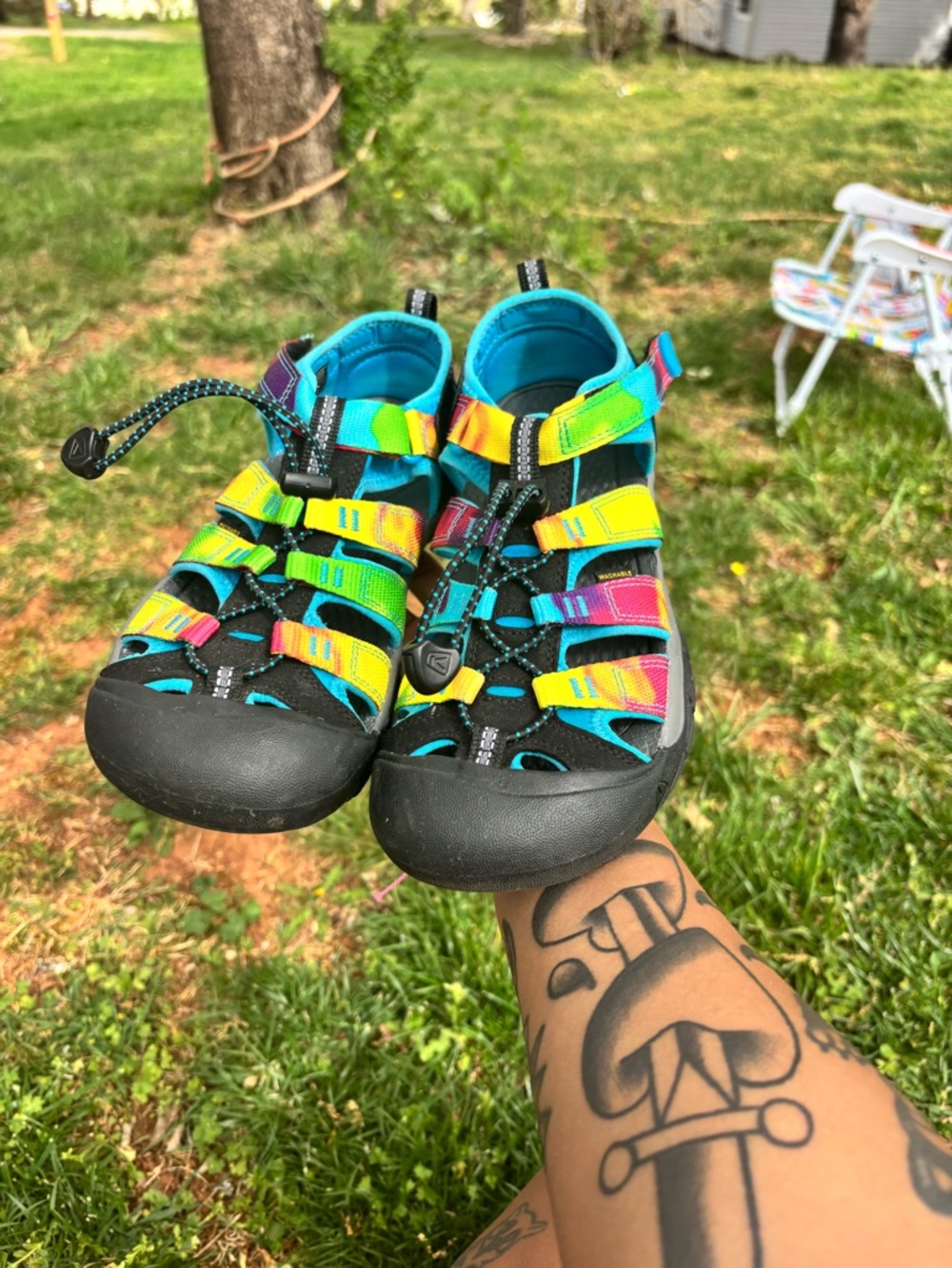 Keen Kids Rainbow Multi-Stripe Aqua-Trim Sandals